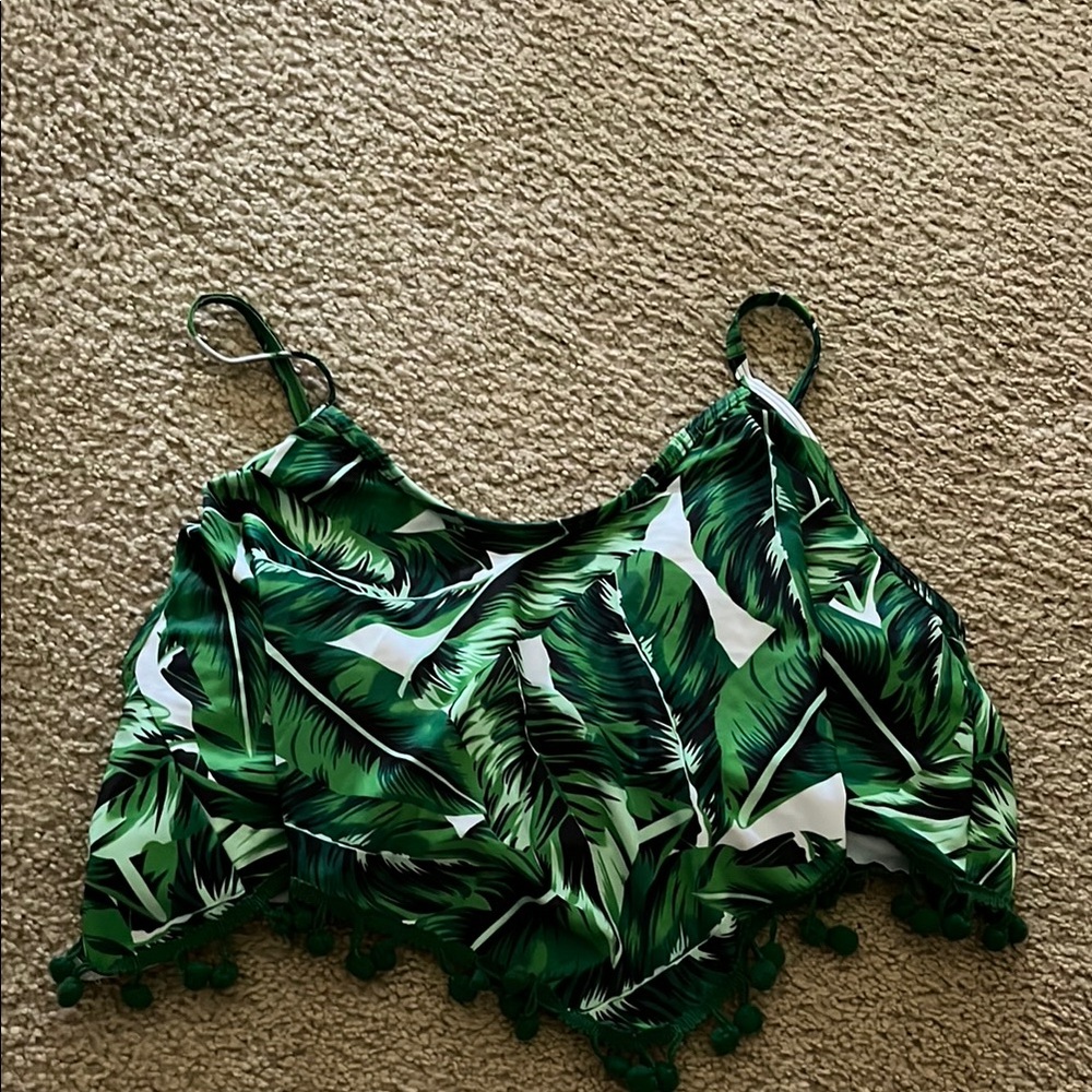 Swim Top Bikini Green Leaf Print Women's Top